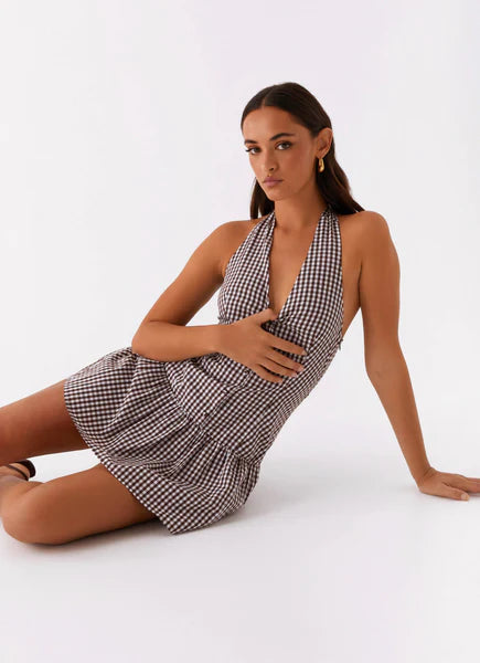 PEPPERMAYO brown gingham halter dress