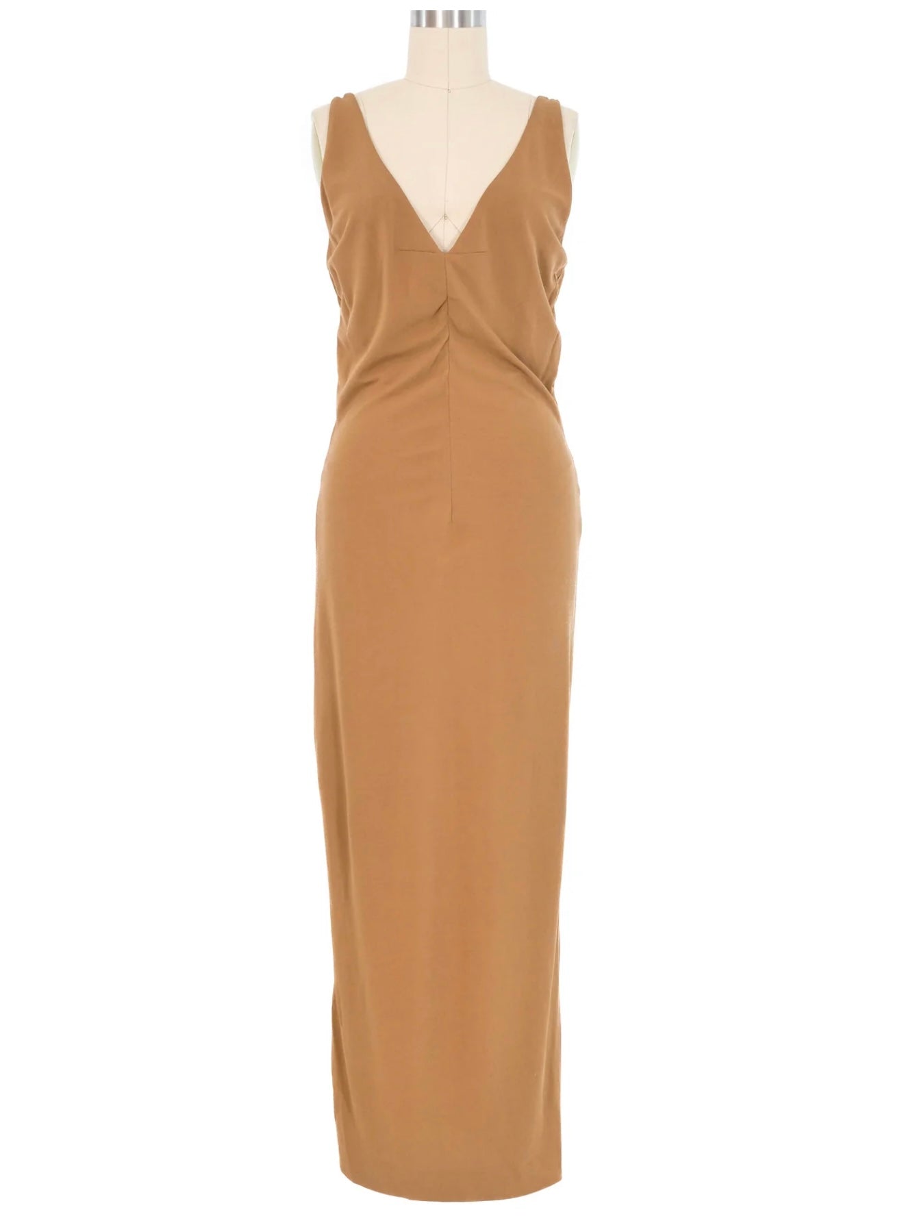 DOLCE & GABBANA TAN DEEP V MAXI DRESS