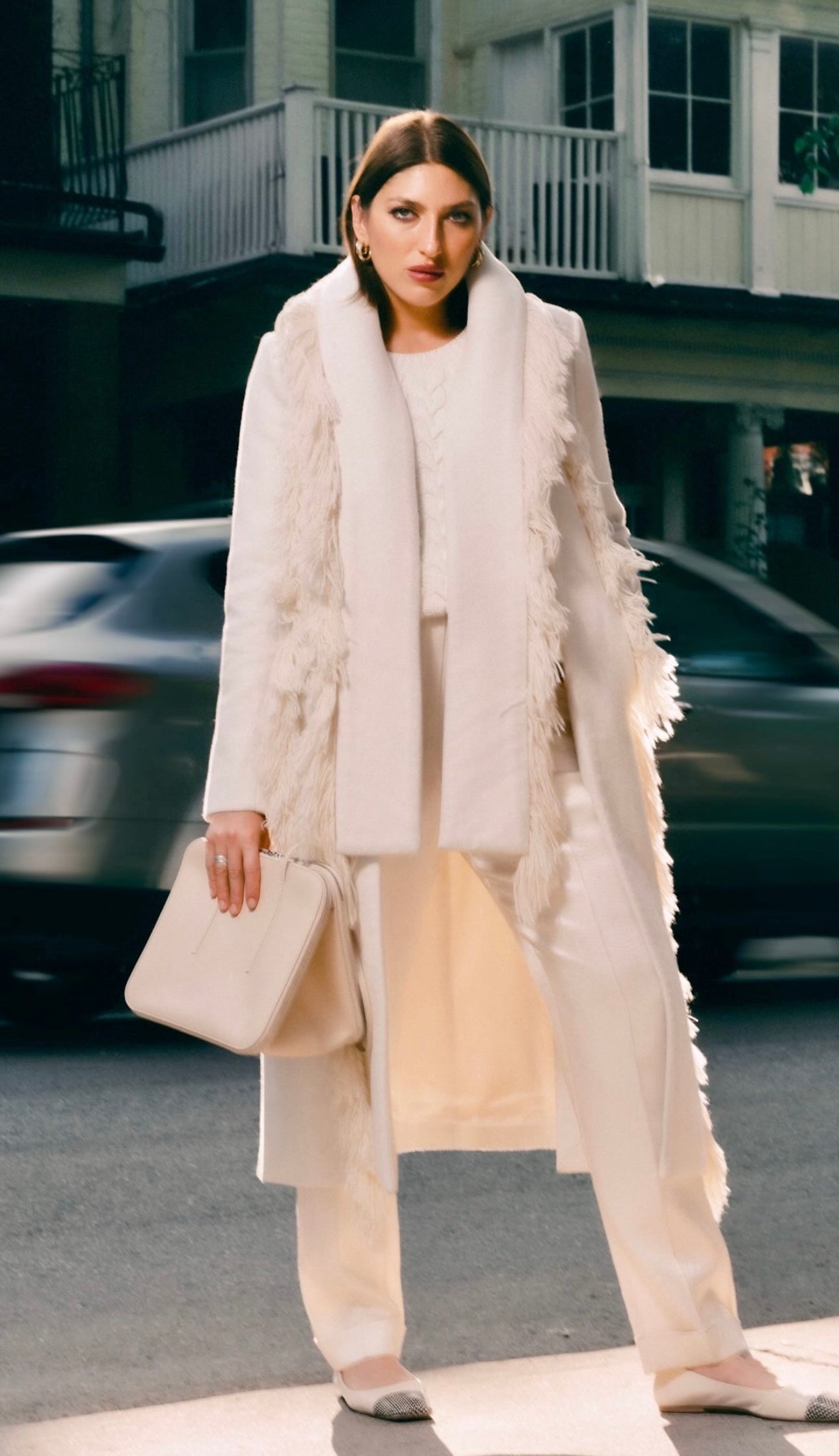 Simkhai
Fringe-Trim Wool-Blend Coat, Ivory