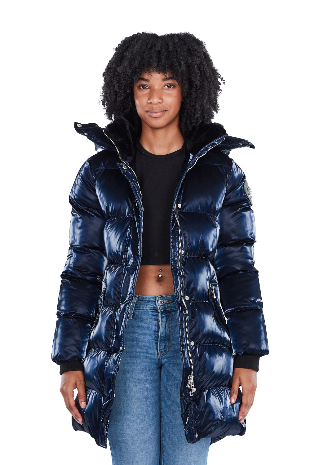 WOODPECKER shiny coat blue jacket