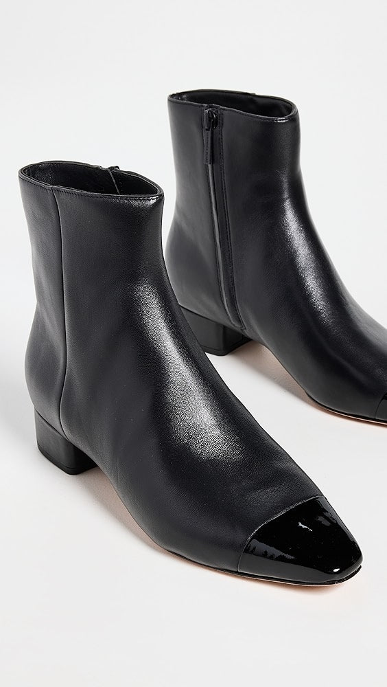VERONICA BEARD black ankle boots with patent leather toe cap