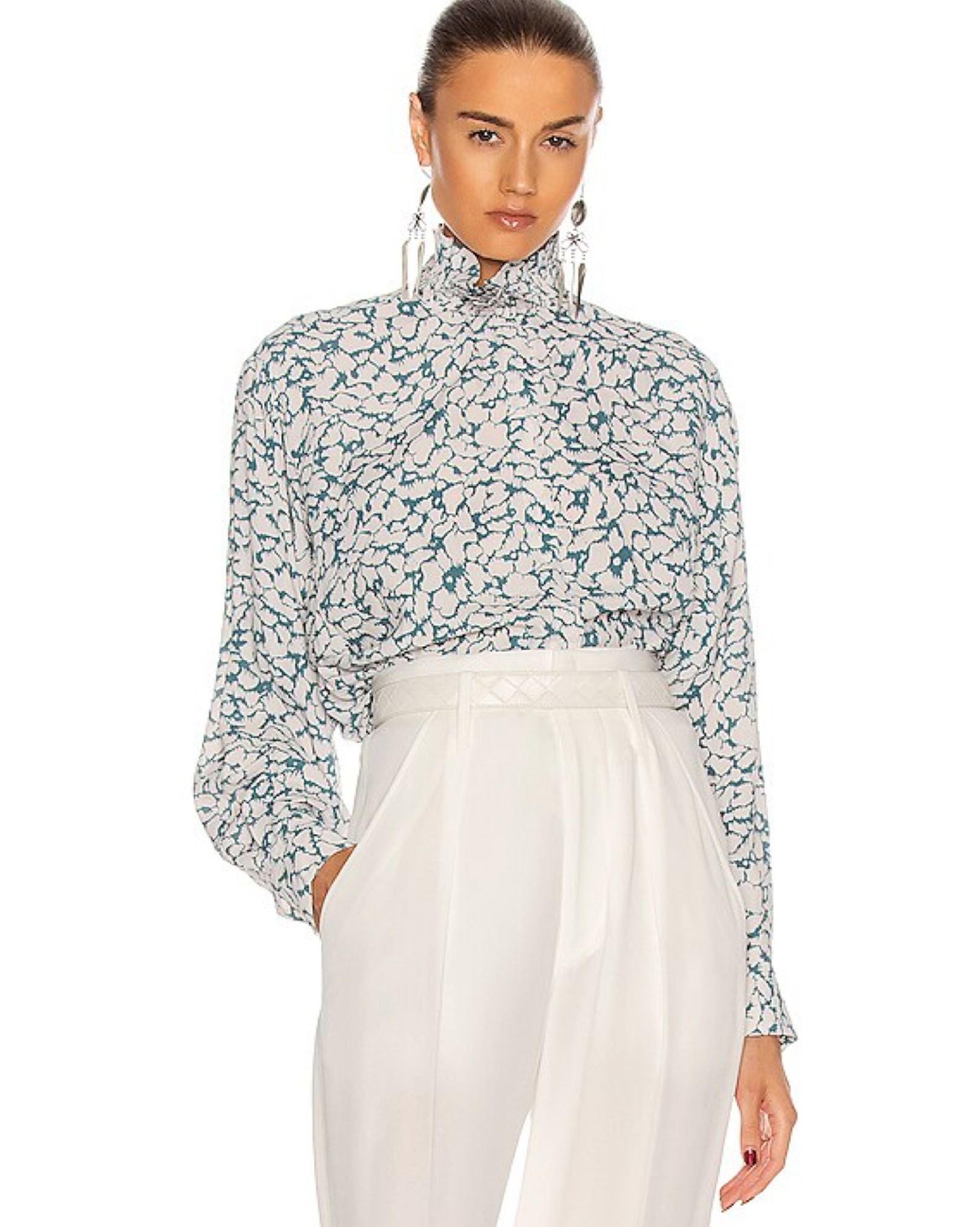 Isabel Marant Etoile Green and White High Neck Blouse