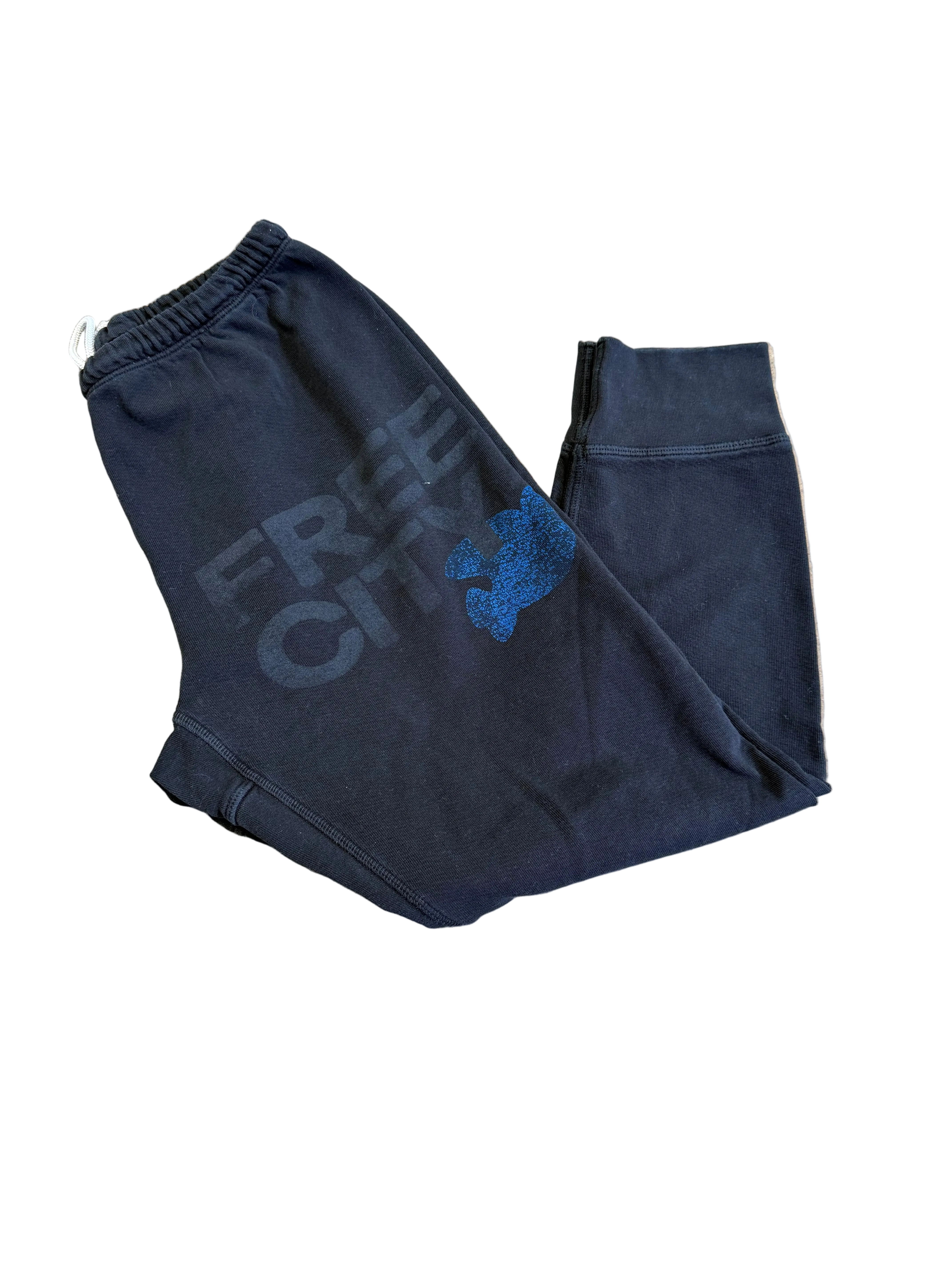FREE CITY BLACK CUFFED JOGGERS W BLUE BIRD