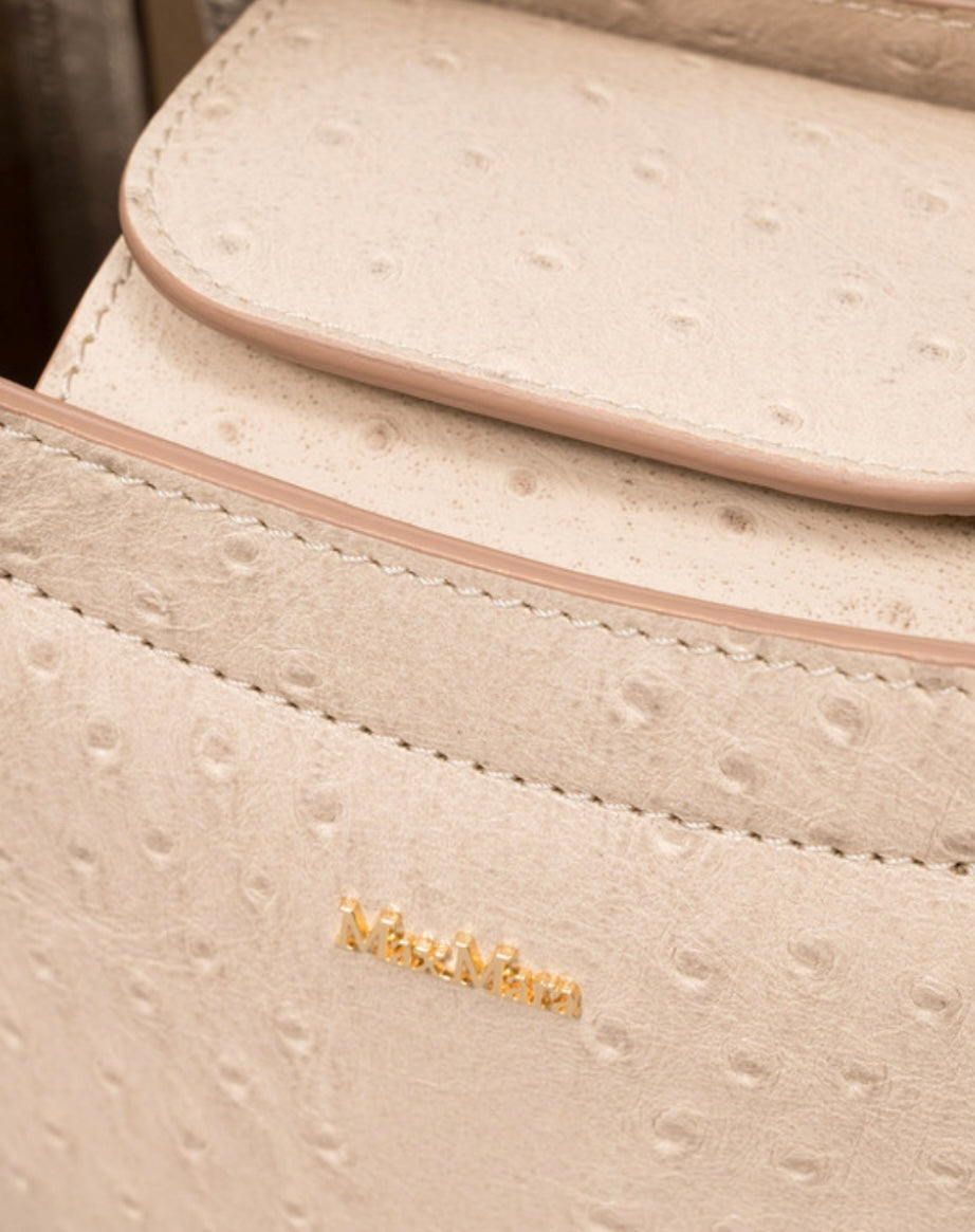 MAX MARA -
MARINSOSTRICH BEIGE LEATHER TOTE BAG WITH OSTRICH SKIN EMBOSSING