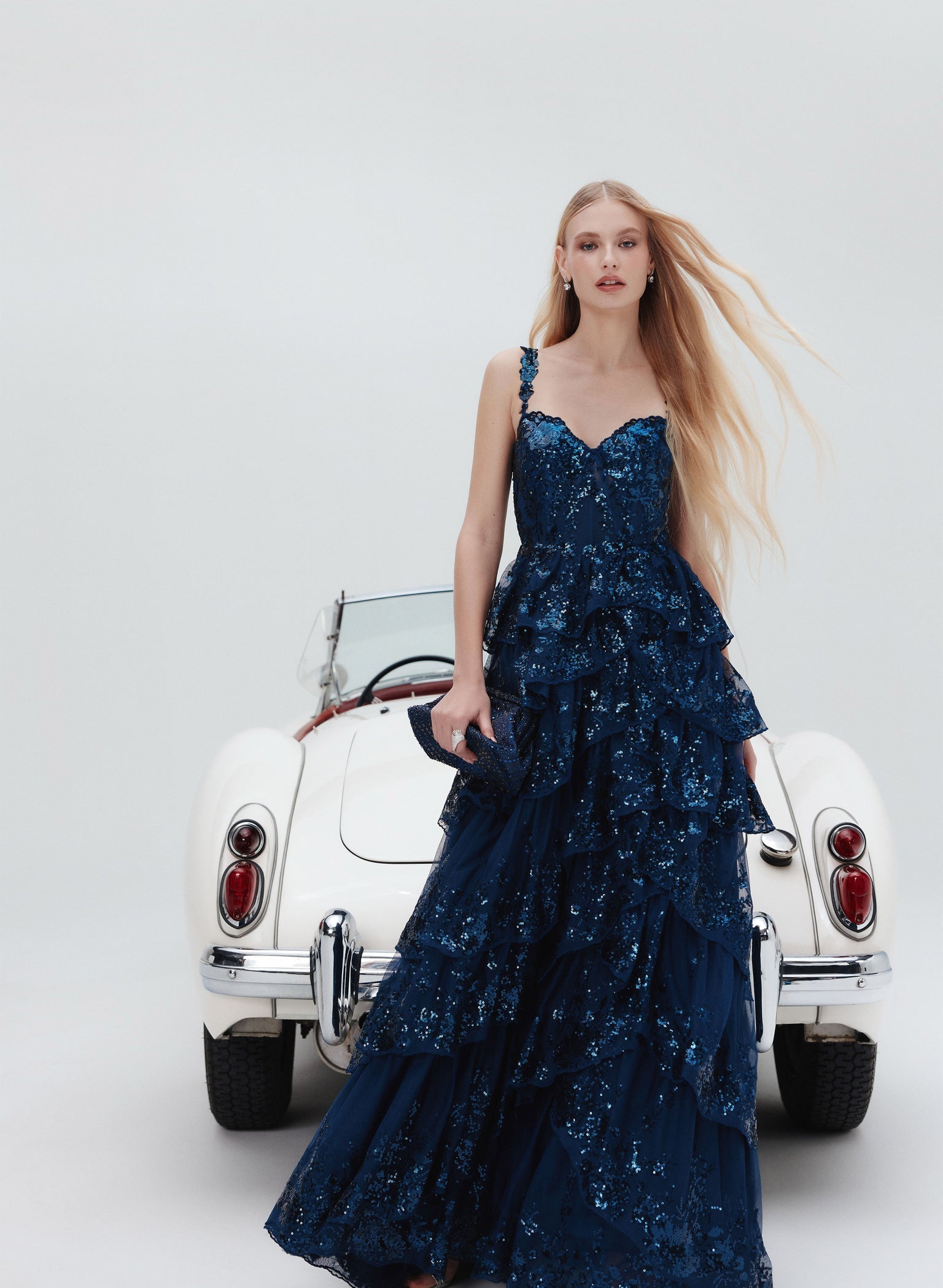 MELANIE LYNE blue ruffle sequin dress