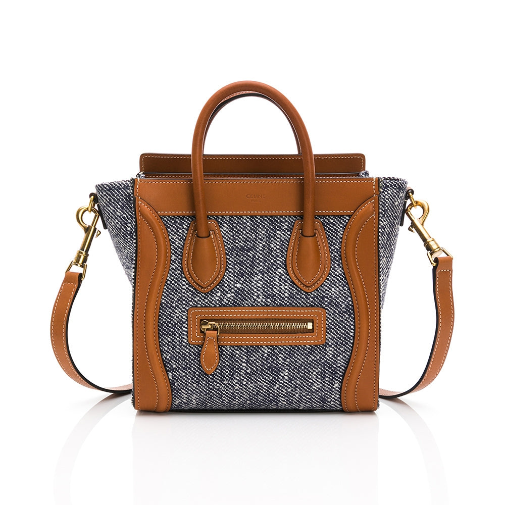 CELINE mini nano bag, brown leather and tweed