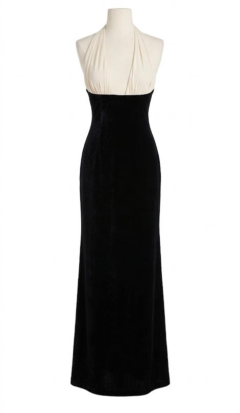 PRETTY LITTLE THING velvet black dress with cream tie/bow