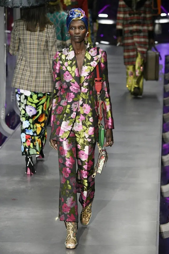 GUCCI RUNWAY green/purple floral print suit jacket