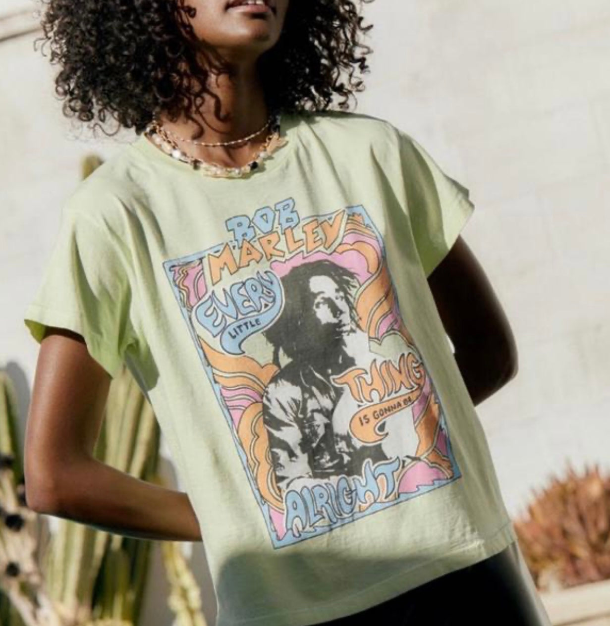 DAYDREAMER - Bob Marley Don't Worry Neon Green Graphic Girlfriend Tee