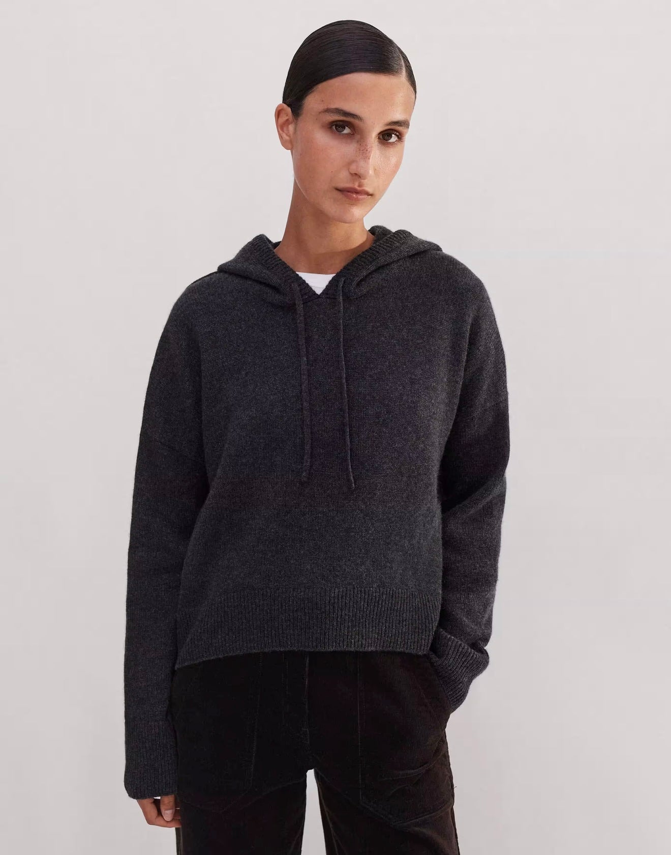 ME + EM charcoal cashmere hoodie