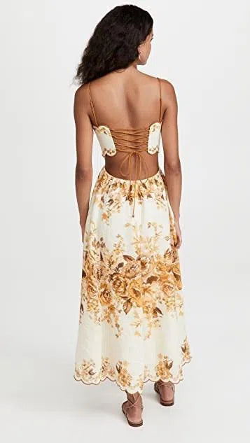 Zimmermann Scallop Cut Out Linen Dress