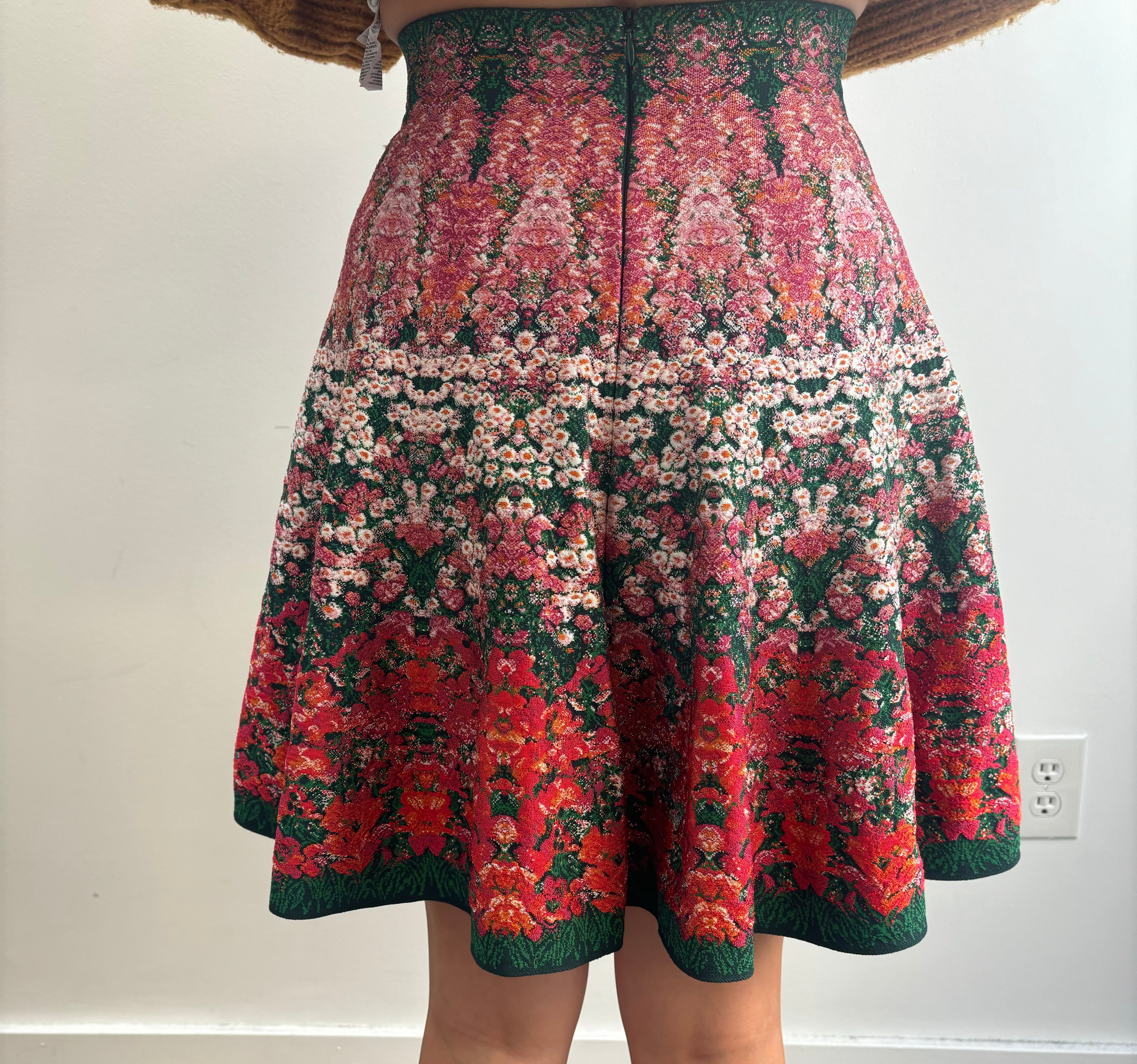 ALEXANDER MCQUEEN Pink Floral Fit/Flare Mini Skirt