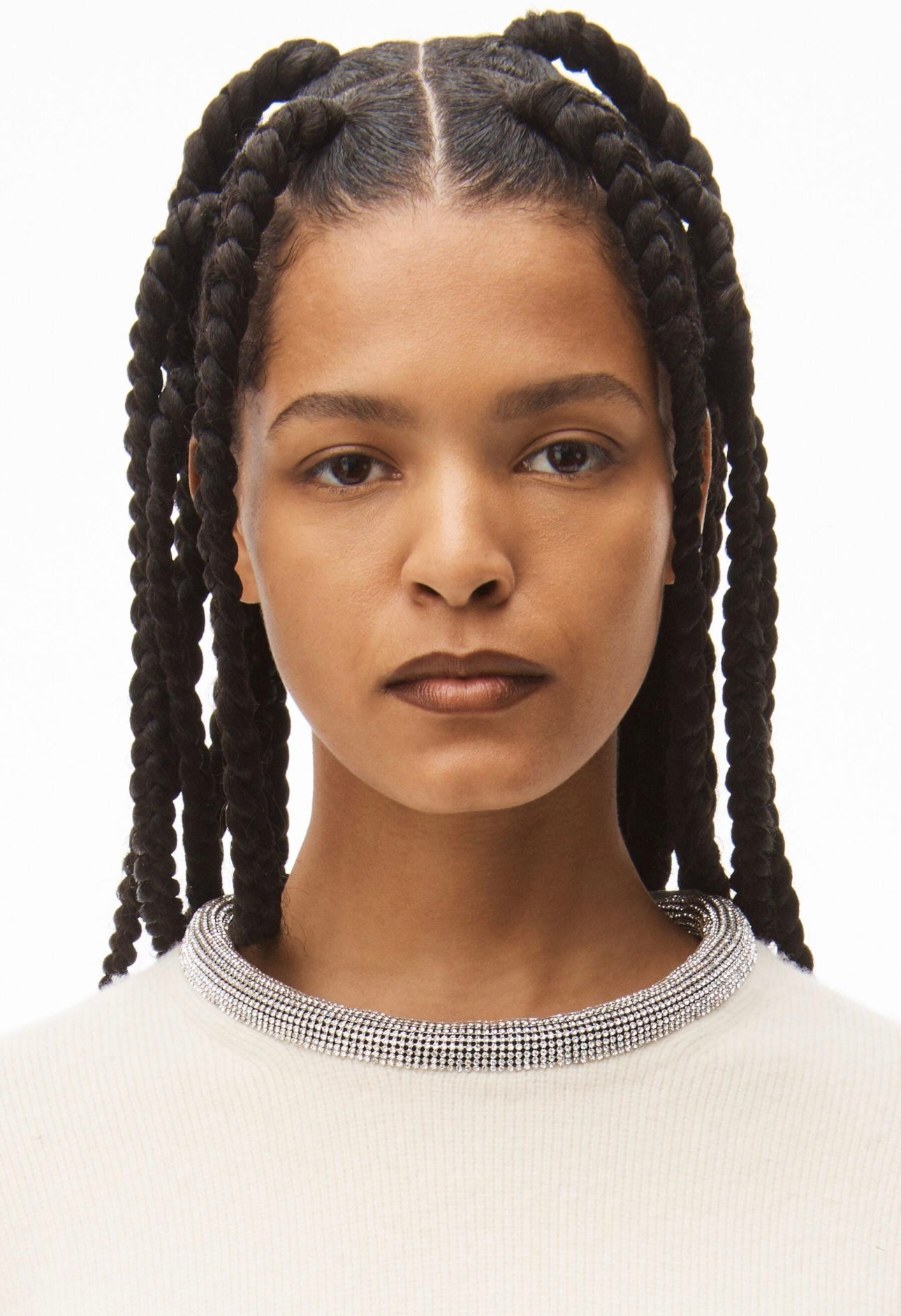 Alexander Wang CRYSTAL NECKLINE PULLOVER IN WOOL Ivory