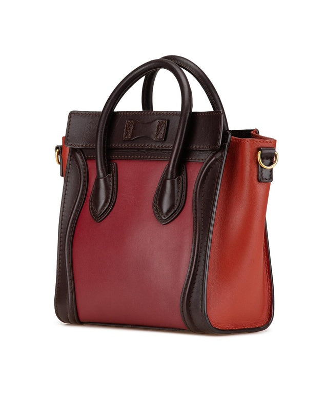 CELINE mini nano bag, red orange brown, long brown strap