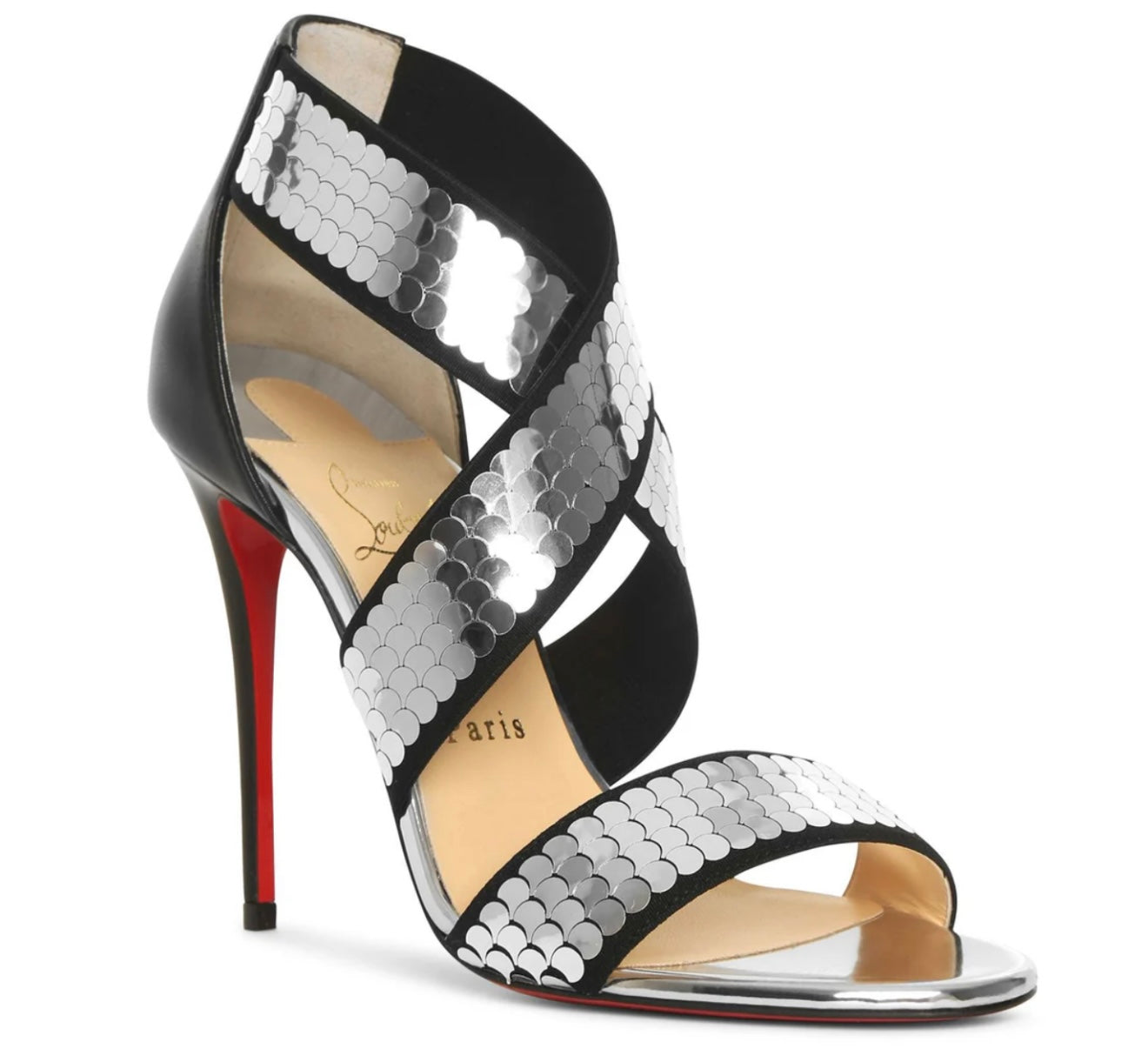 Christian Louboutin Sequin Xili 100 Disco Ball Sandal Pumps Silver, 38