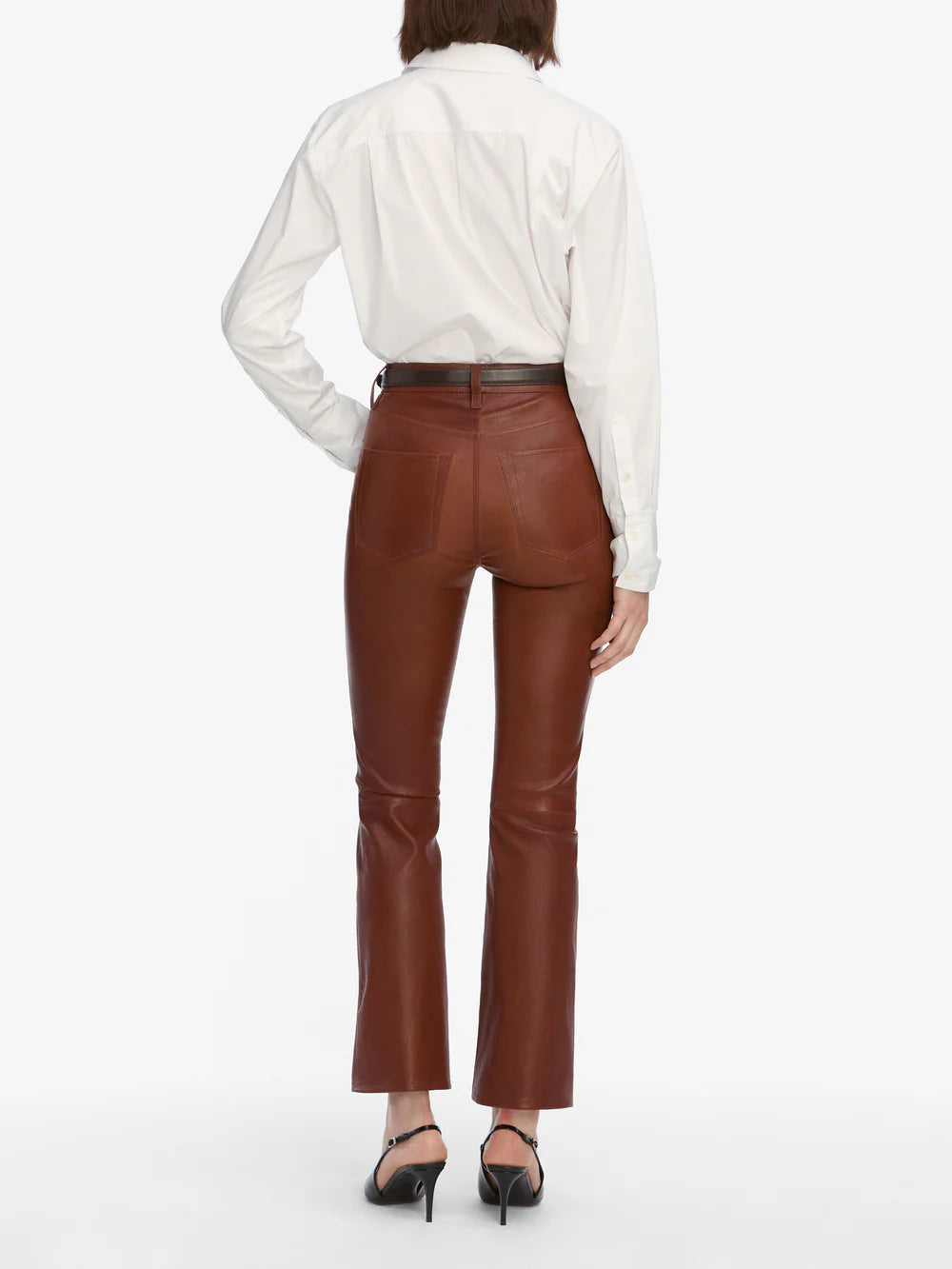 FRAME brown leather pants "the reboot crop"
