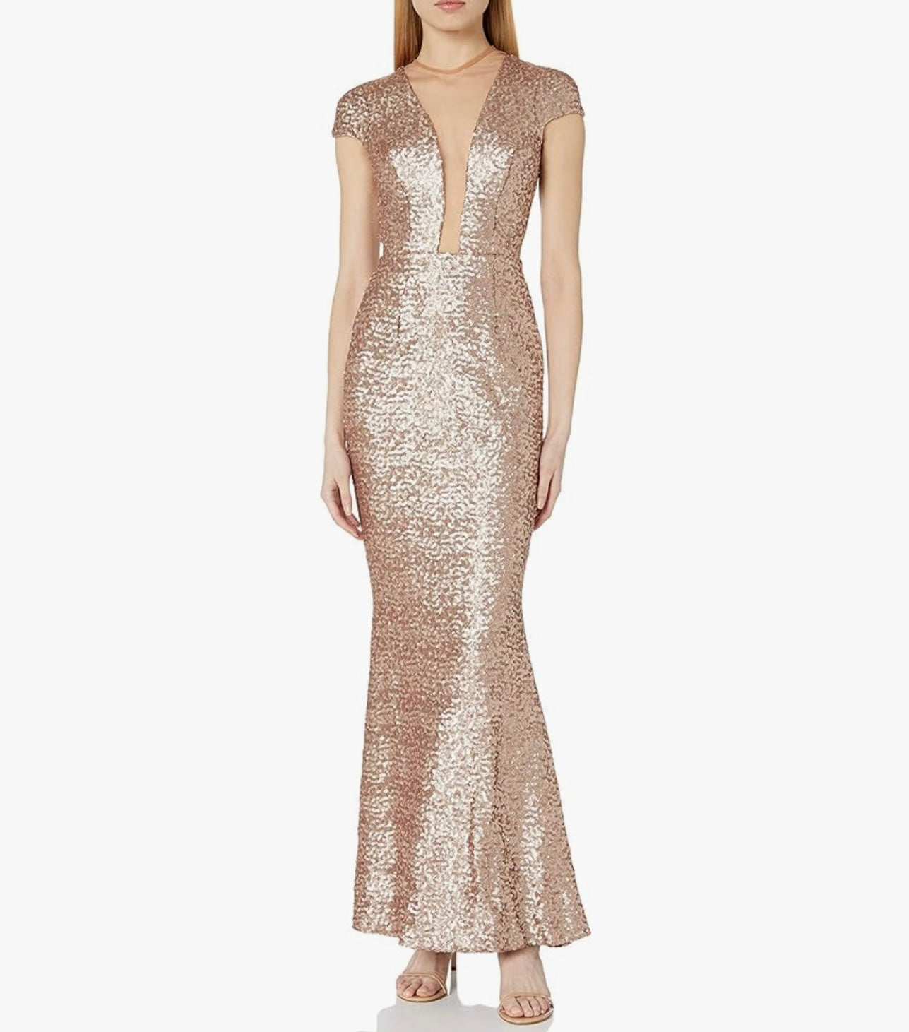 DRESS THE POPULATION gold sequin gown