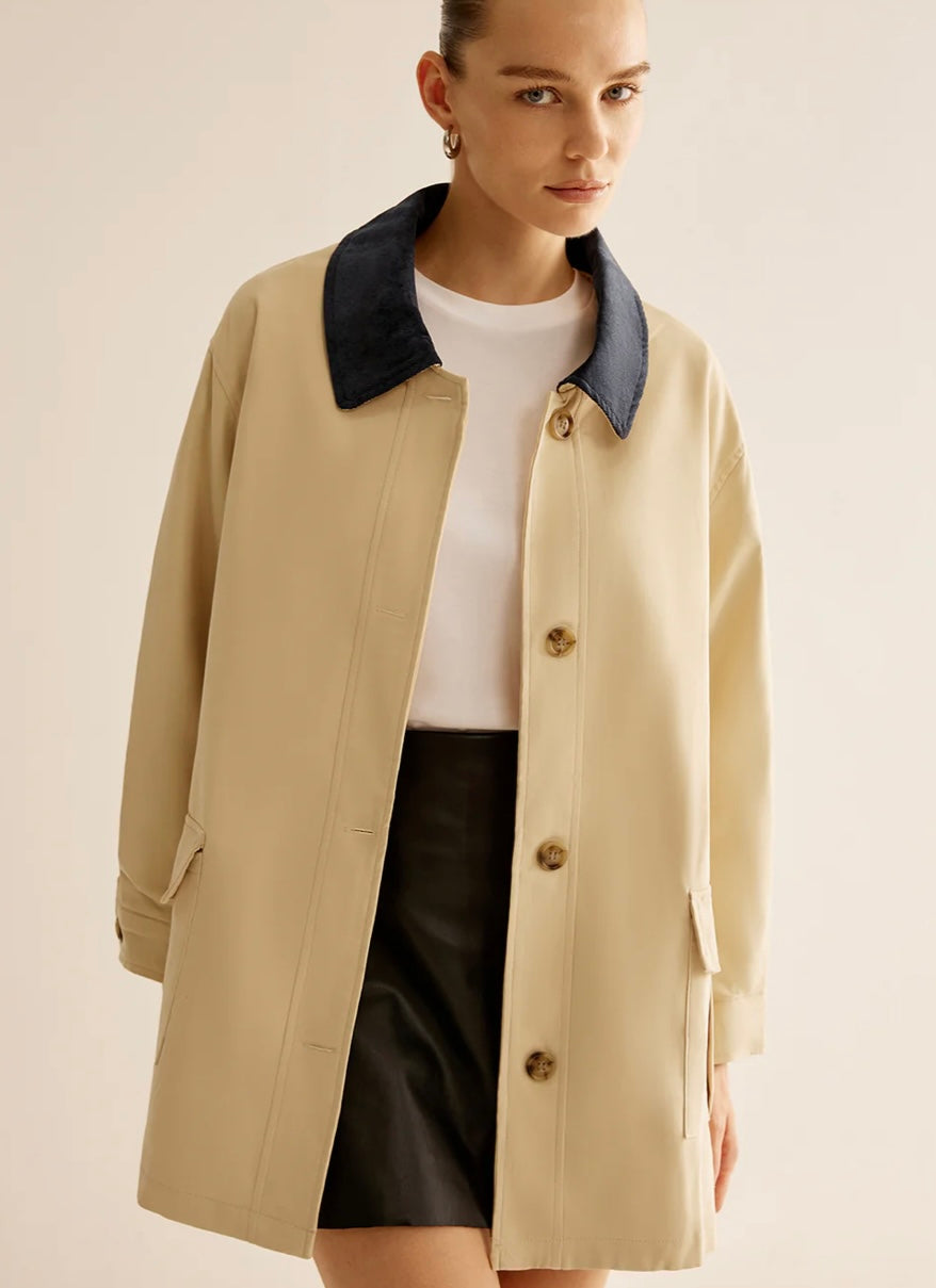 COMMENSE Oversized Cotton Contrast Collar Button Jacket