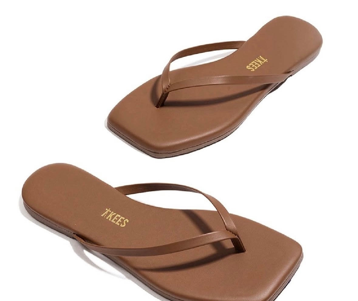 TKEES chocolate brown flip flops