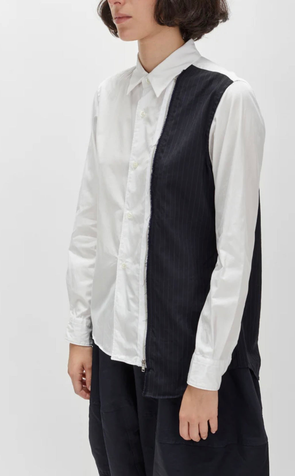 Comme Des Garcons Button Up Top with Zipper and Stripe