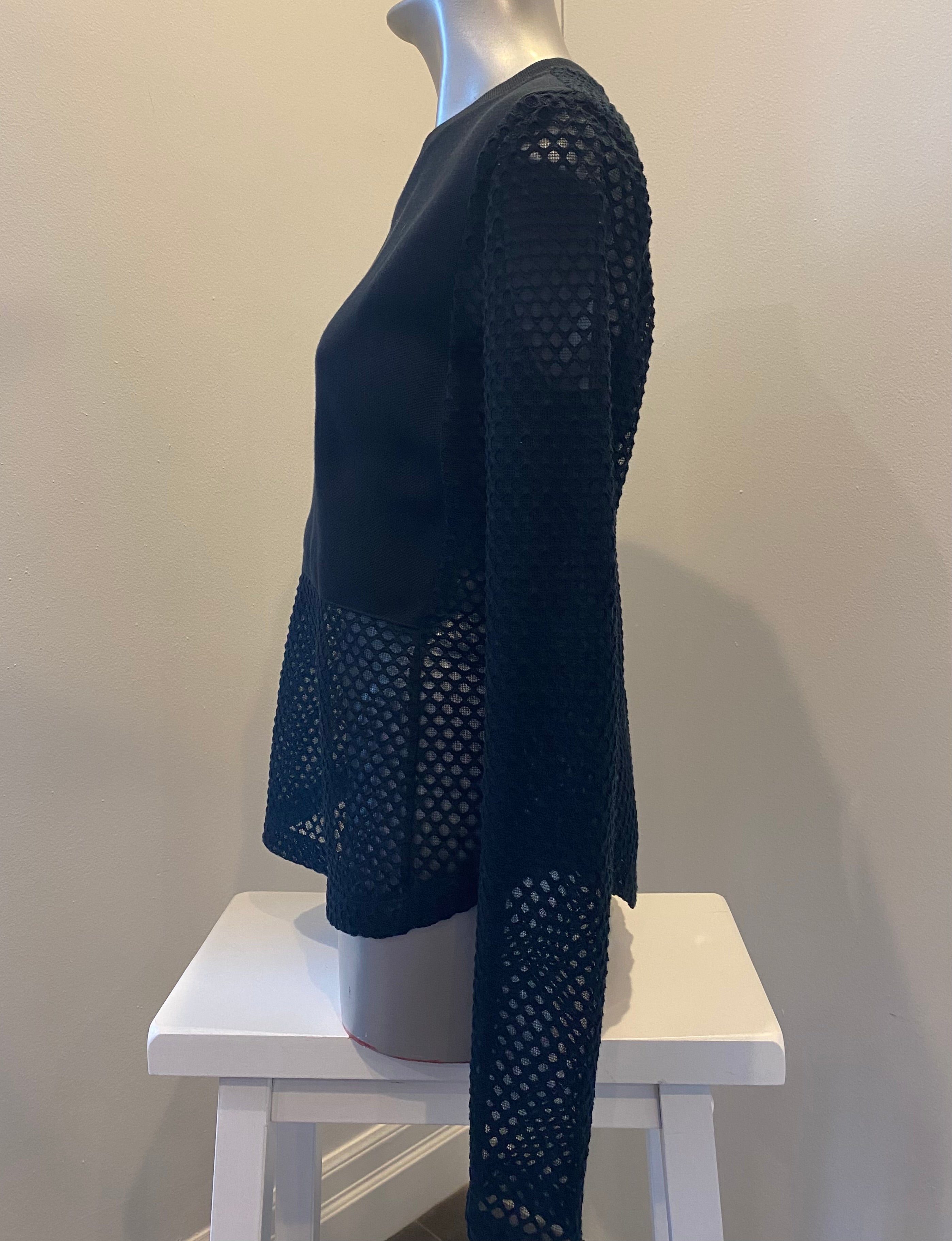 O’2nd New York Sheer Fishnet Crewneck Top