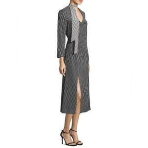 RIXO black and white star print long sleeve maxi dress w neck tie