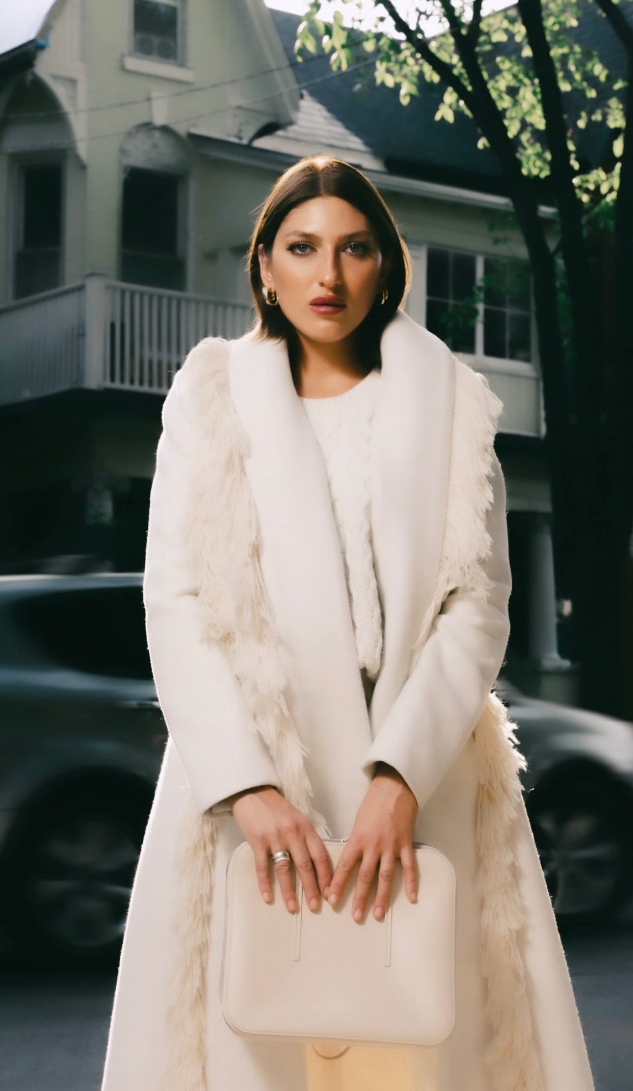 Simkhai
Fringe-Trim Wool-Blend Coat, Ivory