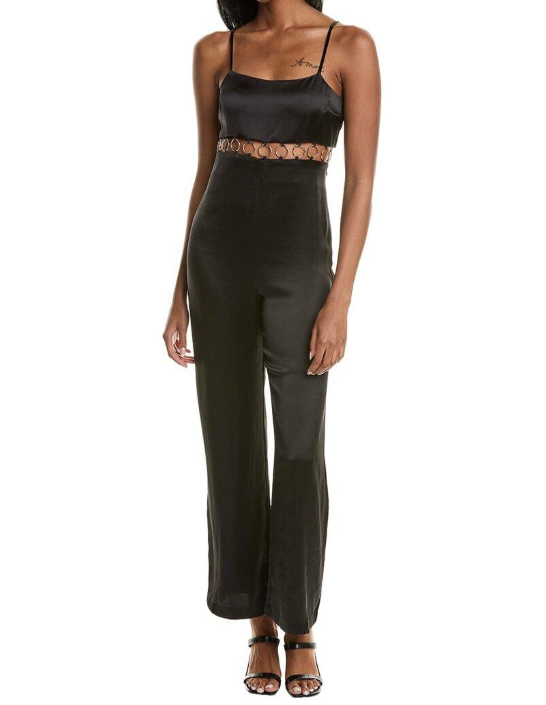 BA&SH Satin Cutout Jumpsuit with Gold Rings