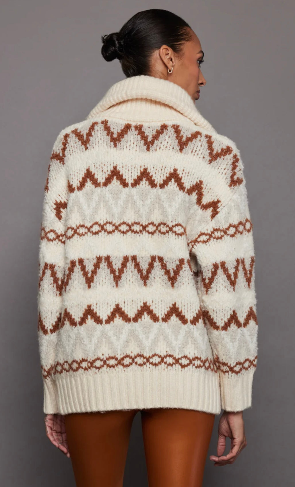 VARLEY Brooke Fairisle Cardigan Sweater In Whitecap Mountain Fairisle