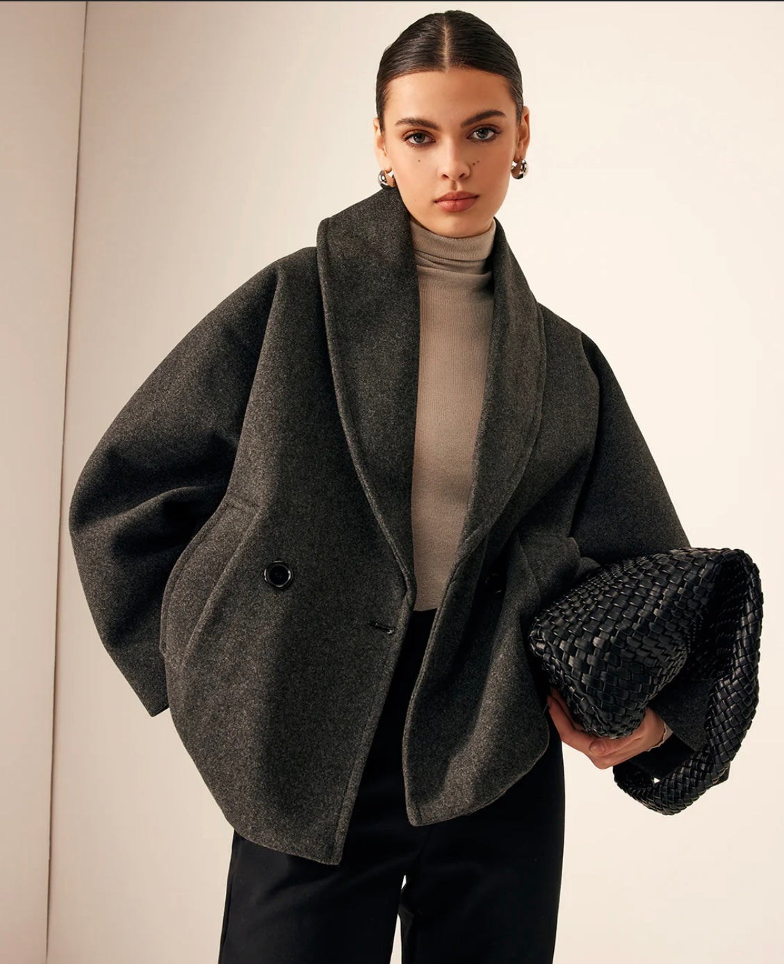 Commense Tweed Pockets Loose Coat