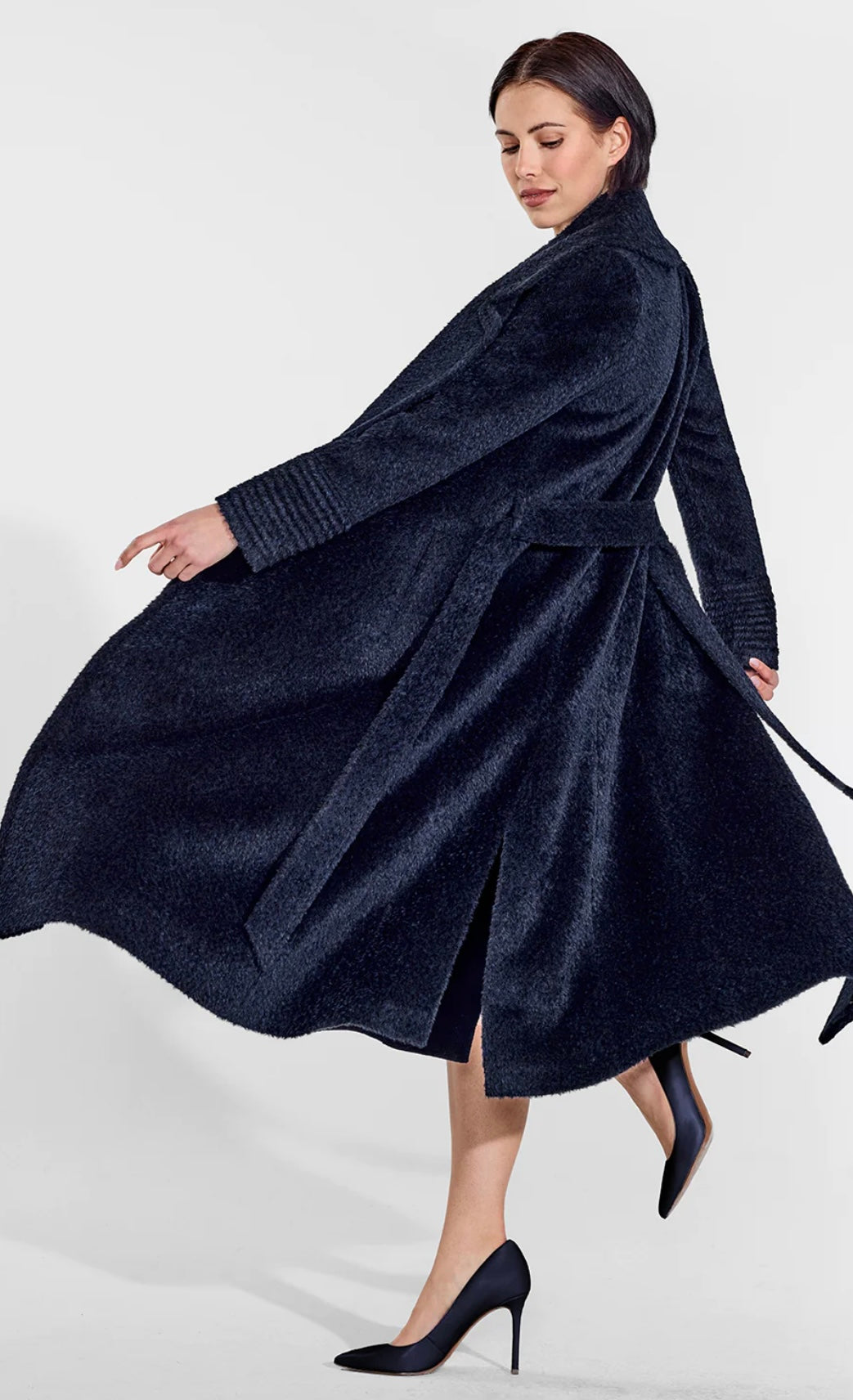 SENTALER - BOUCLÉ ALPACA LONG NOTCHED COLLAR WRAP COAT