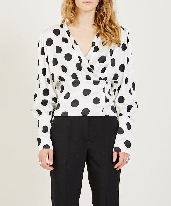 BIRGITTE HERSKIND white/black polka dot long sleeve crop top