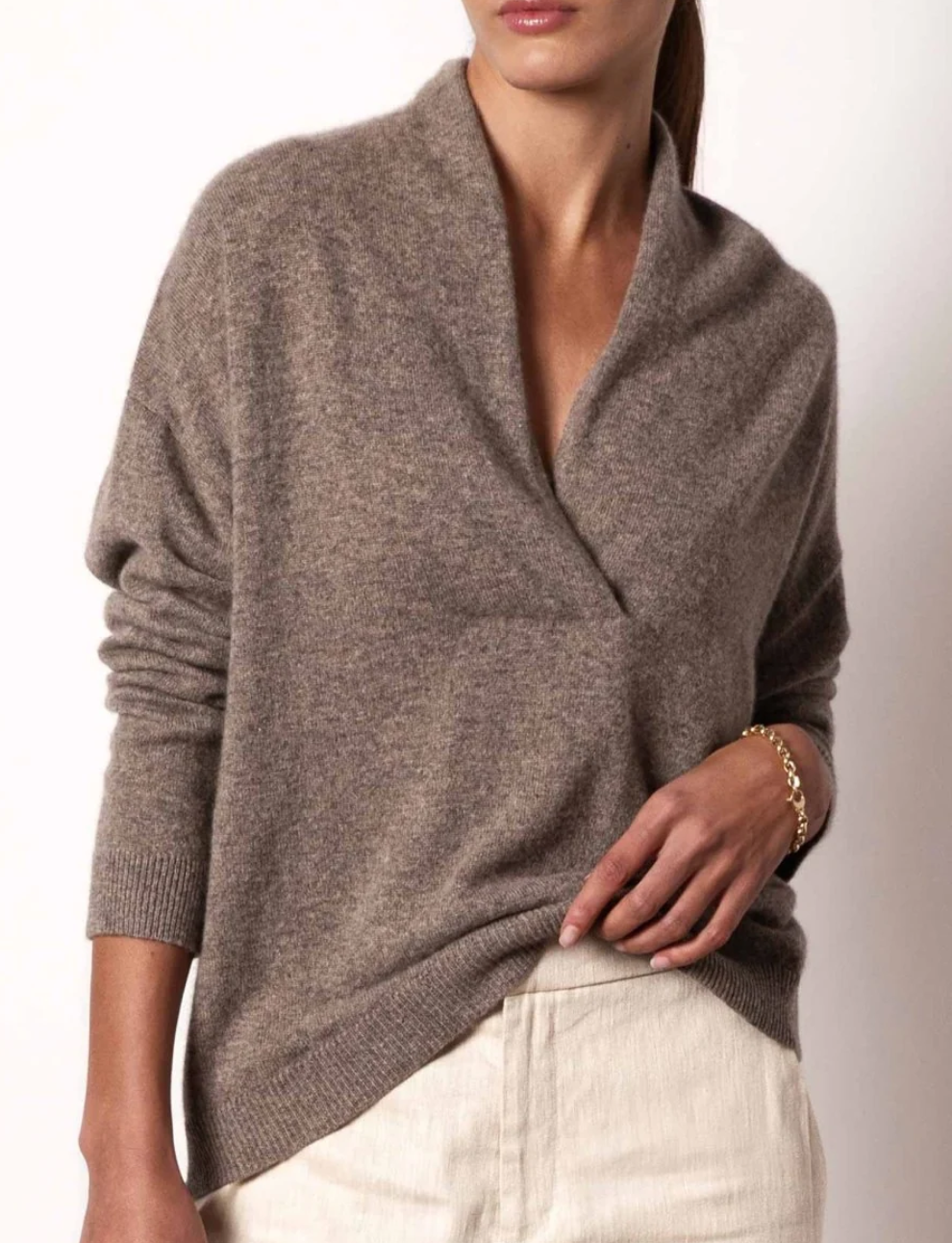 Brochu Walker The Siena Wrap Neck Cashmere Pullover