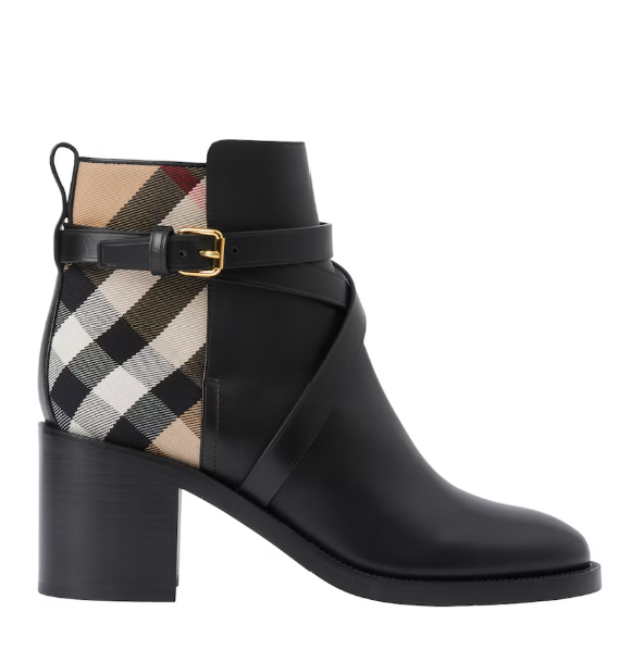 BURBERRY Black Check Ankle Boots