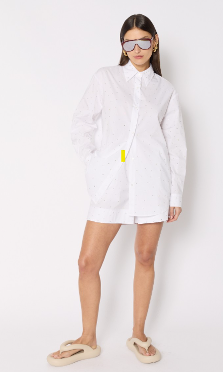 BERENICE - COMINO | Oversized white rhinestone shirt, Small