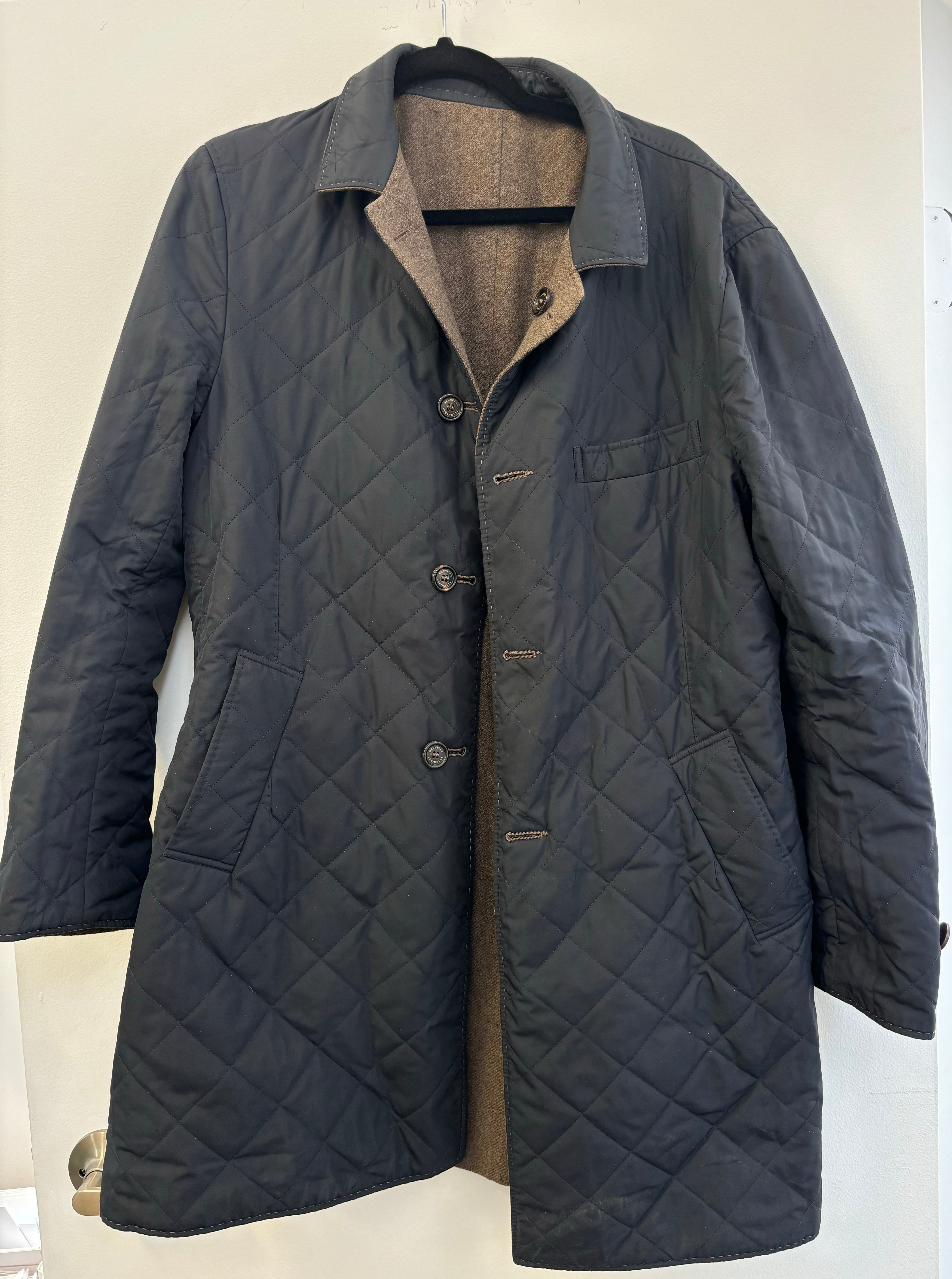 BRUNELLO CUCINELLI reversible brown/navy wool jacket