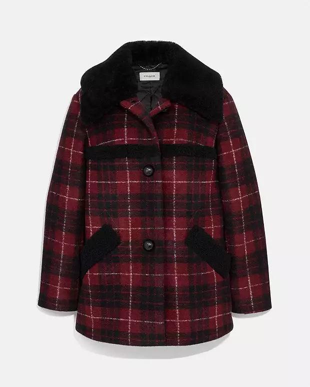 COACH RUNWAY plaid shearling jacket