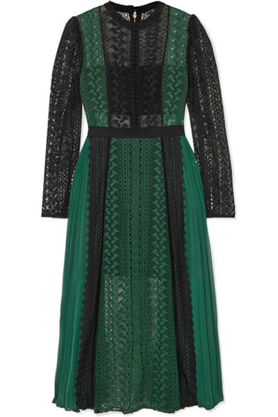 SELF PORTRAIT green/black lace long dress with pleats