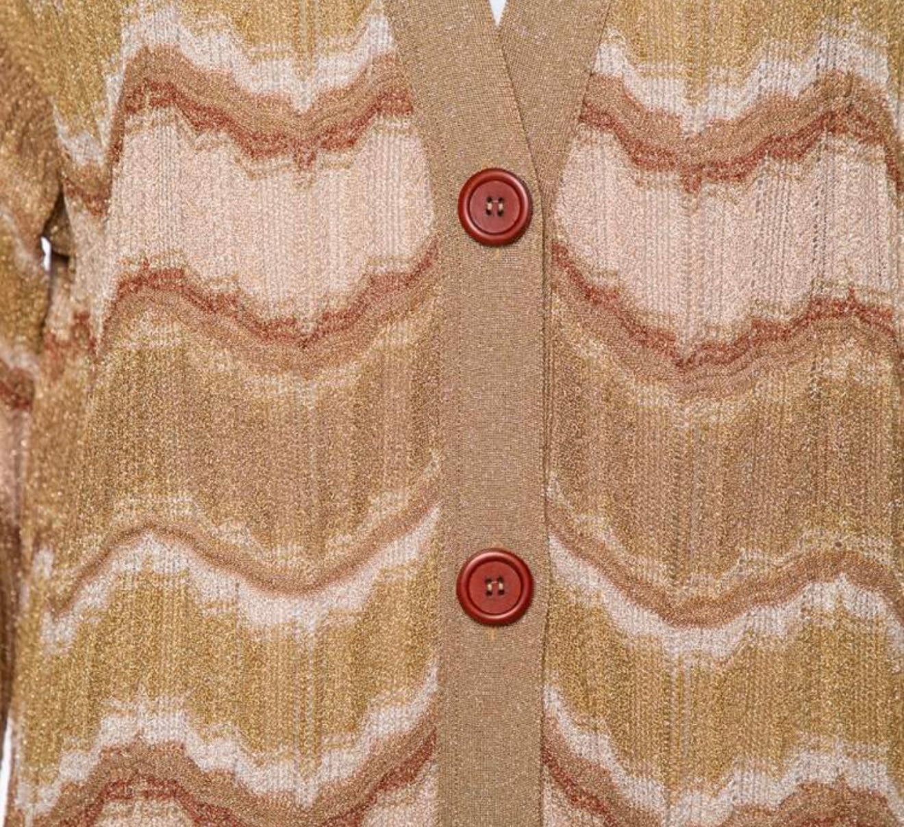 Missoni - Missoni Gold Lurex Knit Wave Pattern Button Front Cardigan