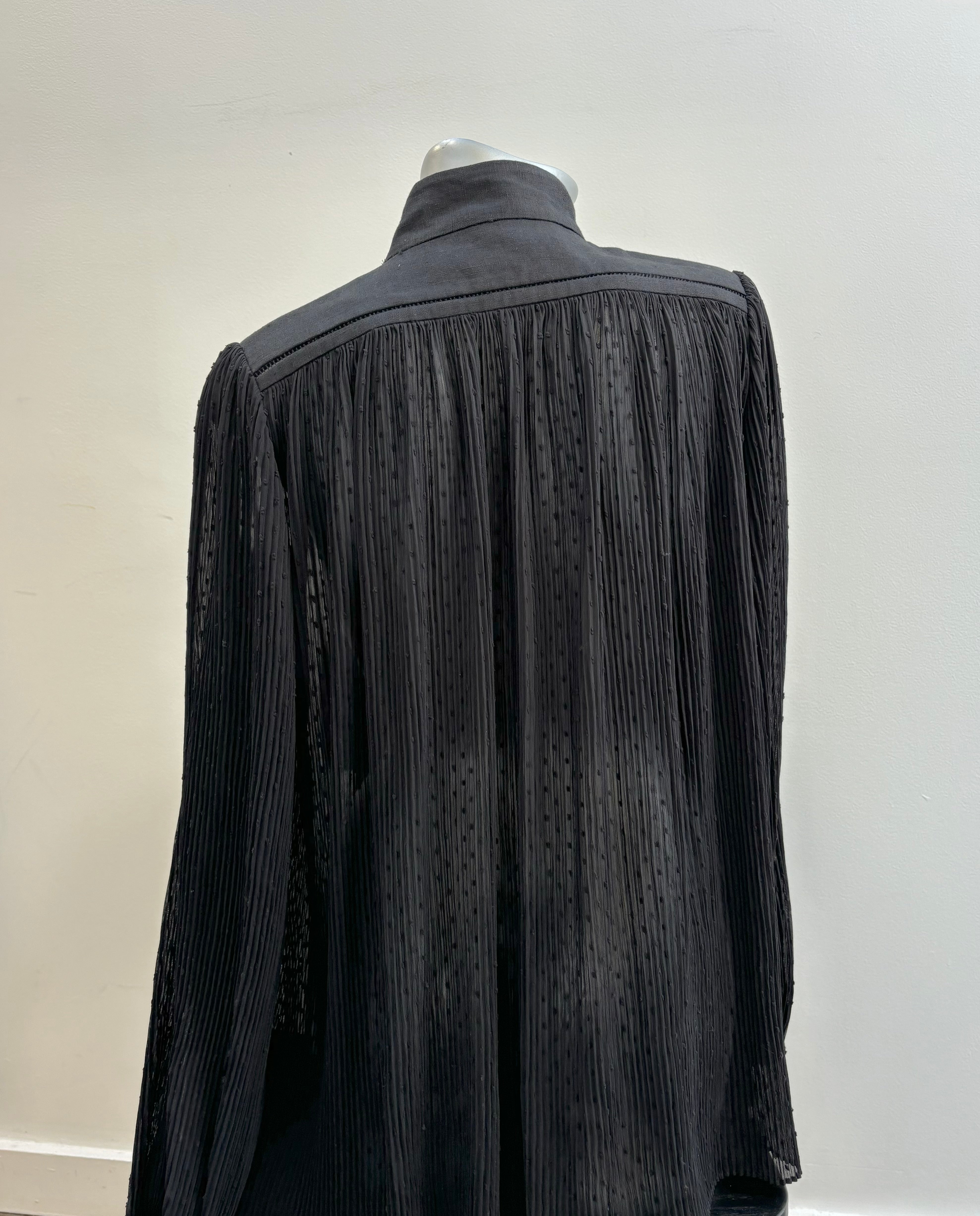 ZIMMERMANN black sheer long sleeve blouse, button up, polyester with linen