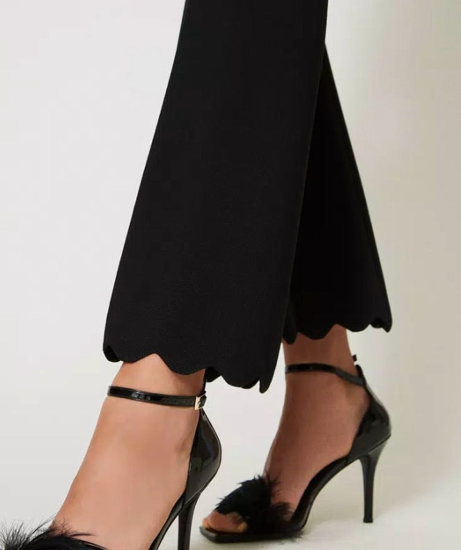 TWINSET black wide leg pants with scalloped bottom