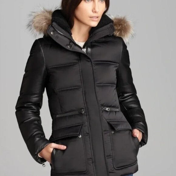 Mackage Puffer Jacket with Leather Sleeves