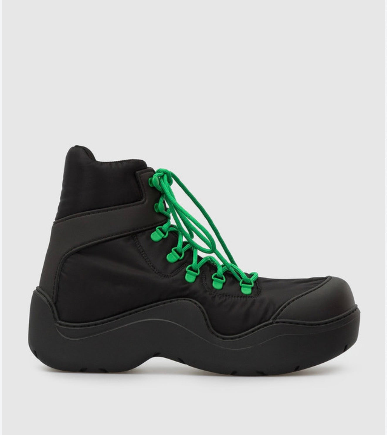 Bottega Veneta Black Nylon High Top Boots with Neon Green Laces
