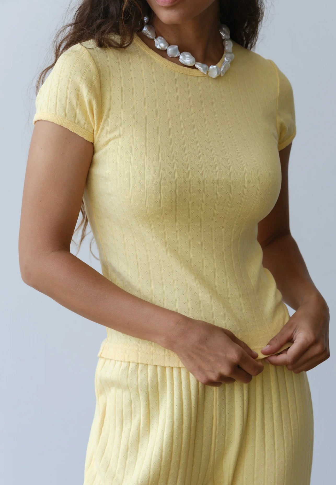 DONNI - The Pointelle Baby Tee & The Pointelle Simple Crop Pant