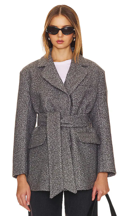 HEARTLOOM grey boucle short coat with belt
