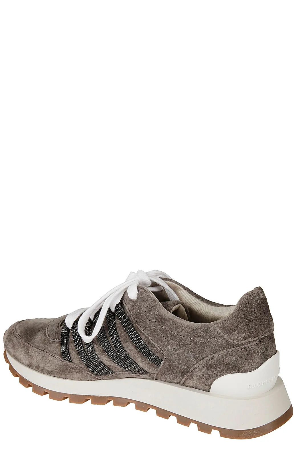 BRUNELLO CUCINELLI brown/taupe suede running shoes w monili stripes