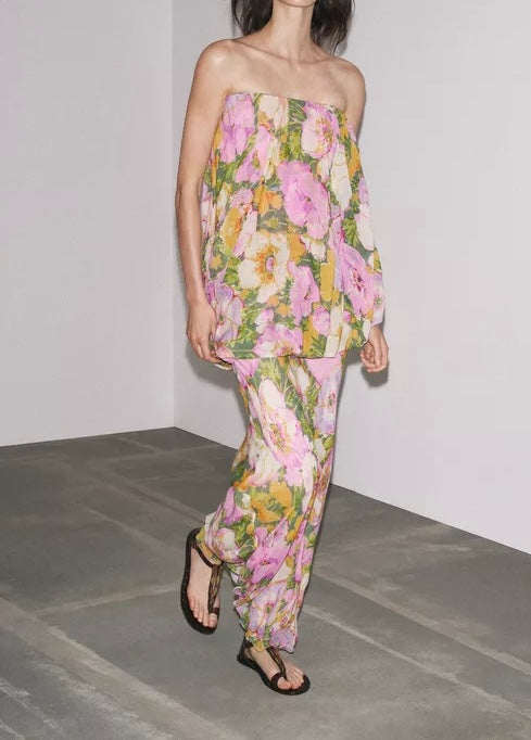 Zara Floral Print Strapless Dress