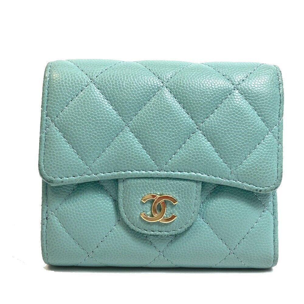 CHANEL mint green caviar leather wallet