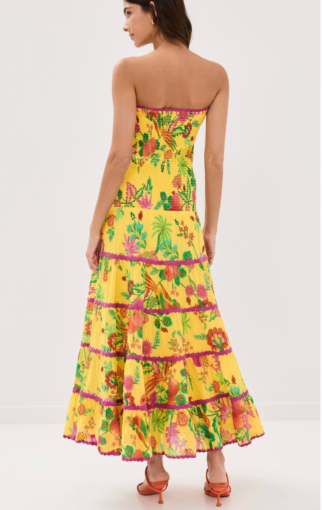 FARM Rio
Delicate Fruit Garden Yellow Smocked Maxi Dress