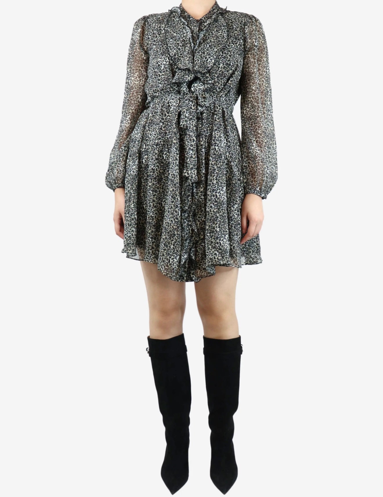 SALONI leopard dress with tie